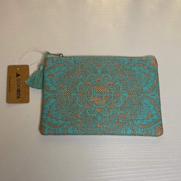Ibiza Handbags - Goa Ibiza Turquoise and Tan Canvas pouch With Mandala Pattern